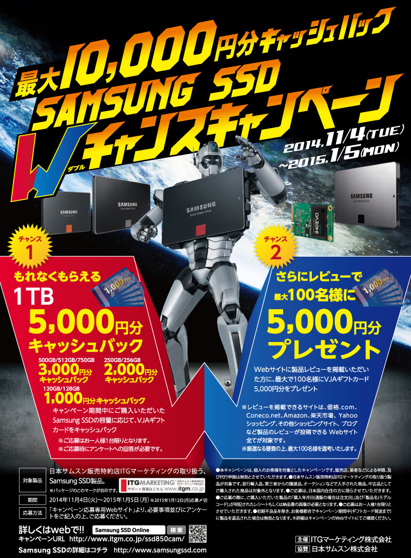 最大10,000円分キャッシュバック！ SAMSUNG SSD ダブルチャンスキャンペーン