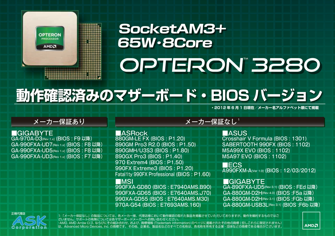 動作確認済　サーバー用低電力版 AMD Opteron 3280 Proces…